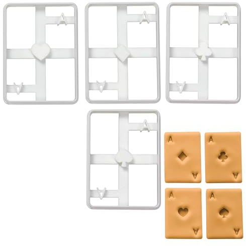 BAKERLOGY Set of 4 Poker Card Cookie Cutters (Designs: Ace of Spades, Diamond, Club and Heart) - Ideal for Las Vegas Casino Theme Party