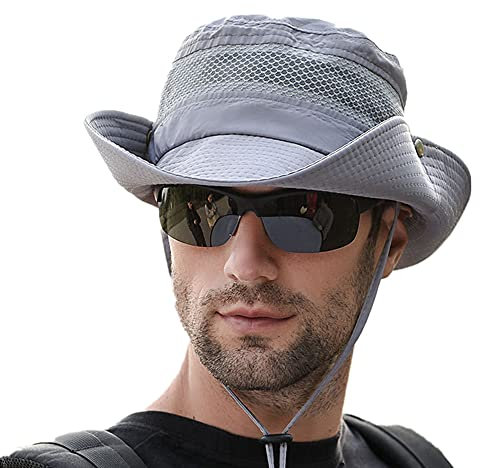 Lanly Sonnenhut Unisex Herren Damen Safari Hut UV Schutz Faltbar Wanderhut Gartenhut Sommerhut Outdoor Fischerhut Buschhut (Grau)