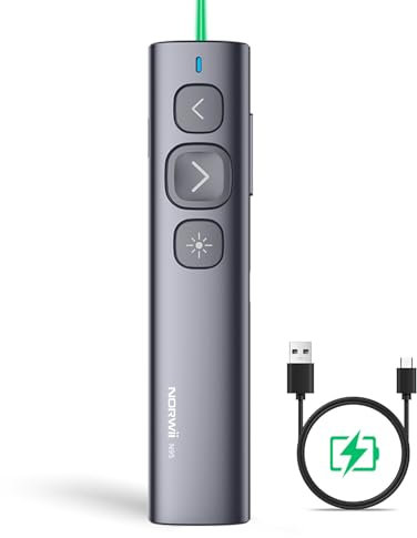 Norwii N95 Presentation Clicker, PowerPoint Clicker for Presentation Remote, Rechargeable Wireless Presenter Pointer, Slide Clicker for PC/Laptop in Classroom, Auditorium, Church(Green, USB-A)