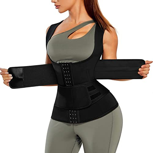 Chumian Waist trainer vest for women Underbust Corset Slimming Body Shaper Tummy Control Cincher Workourt Sport girdles (M, Black)