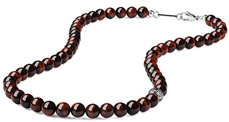 GAVU Collana da Uomo Pietre Naturali, Collana di Perline da Uomo con Occhio di Tigre Rosso e Amuleto Fleur de Lis 50cm