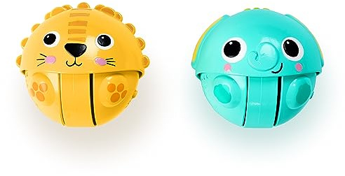 Bright Starts, Giggables, los amiguitos para rodar y perseguir, Juguete para Gatear, len y Elefante, Unisex, de BEB a nio pequeo, Pack de 2