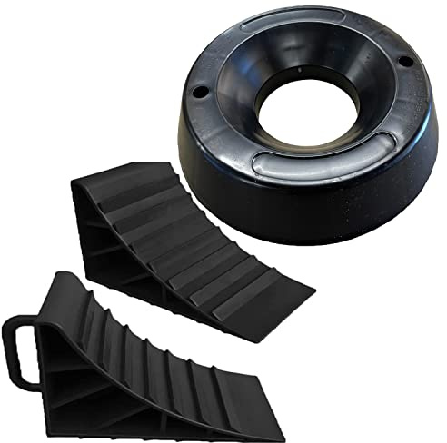 HowseHold Wheel Chocks With Handles Set of 2 Tyre Saver Brake Stoppers Ridged Wedges for Cars Caravan Horsebox Motorhome (2x Chock 1x Dock)