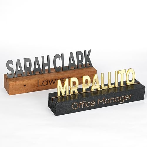 Generic Personalized Gold Acrylic on Black Wood Desk Name Plate, Office Decor