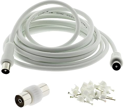 3C2V TV Coaxial Cable 20M - Nickel Plated RF Coax Extension Lead for Freesat, Aerial Socket, Freeview, Sat,DVD,VCR,SKY, Smart U-HD TV, Virgin, BT, Antenna Box, Y Splitter, Signal Booster 20 Meter