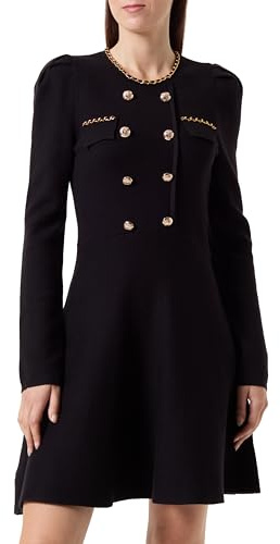 Morgan Vestido de punto acampanado con botones Negro M