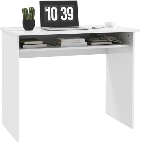 HOMCOM - Mesa de ordenador portátil (compacta, con 1 estante, paneles de partículas, dim. 90 x 50 x 74 cm, blanco lacado