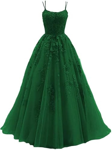 ChicFash Robe de soirée élégante pour mariage pour femme Corset Dos nu Robe de soirée en tulle à bretelles spaghetti Robe de bal, vert, 36