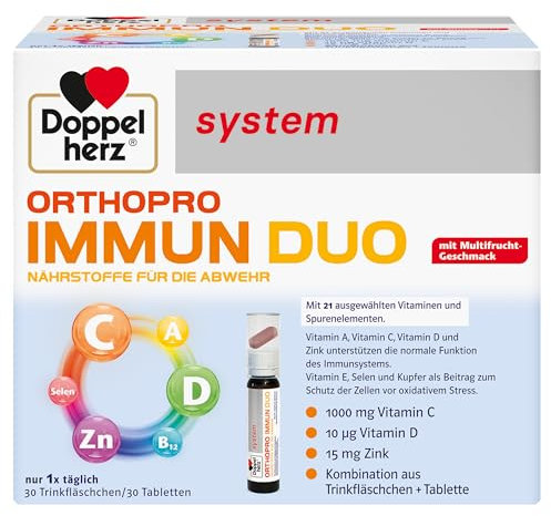Doppelherz system ORTHOPRO IMMUN DUO - 21 Mikronährstoffe im DUO - u.a. Vitamin C für die normale Funktion des Immunsystems - 30 Trinkfläschchen + 30 Tabletten