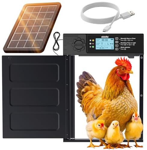 Okkobi Hühnerklappe Automatisch Solar - PRO Version - LCD Display - Automatische hühnerklappe mit Fernbedienung, Lichtsensor & Timer - Seelenfrieden: Sicherheitsmechanismus - 5 Jahre Schutz