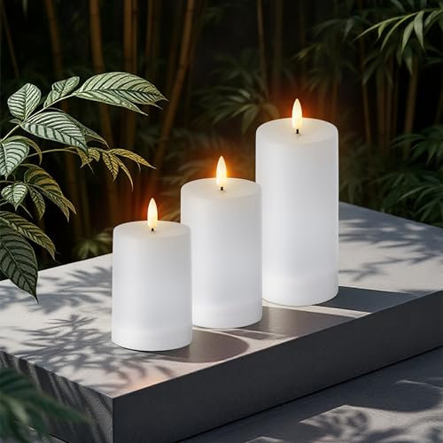 Candele a LED a energia solare, con effetto fiamma, set da 3 pezzi, 15/12/10 cm, colore bianco caldo, per esterni con effetto tremolante, decorazione da tavolo da giardino, per esterni, candela solare
