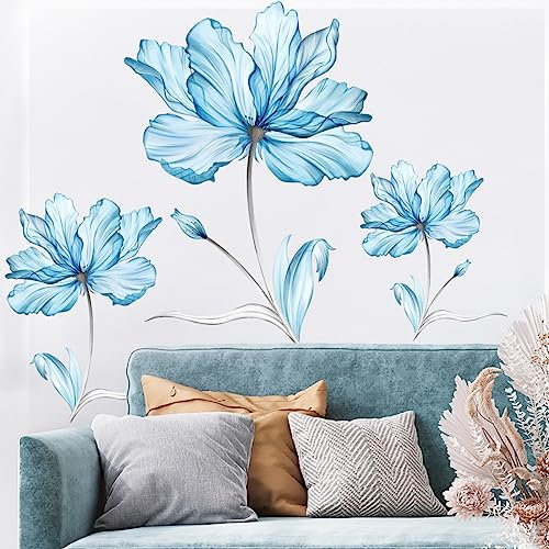 SHUCHING Pegatinas de Pared Gran Flor Azul, Vinilos Decorativos Flore, Adhesivos Pared para Salon Baño Dormitorio Habitación Oficina