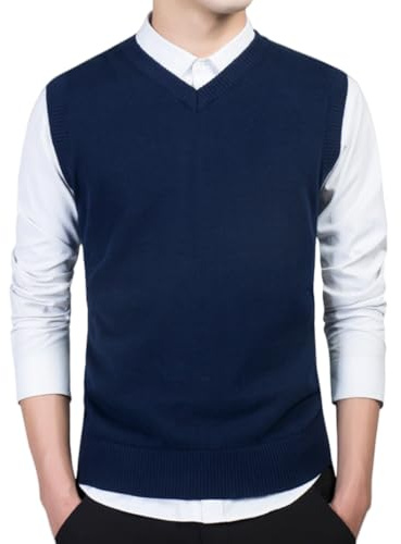 DURINM Uomini Maglione Gilet per più Misurare Alto V Collo Uomo Cotone Senza Maniche Maglie con Scollo a V Gilet in Maglia Pullover dal Taglio Rilassato
