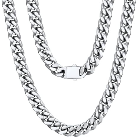 U7 Cadena Cubana Hombre Collar Acero Inoxidable 316L Cadena Plateada 9mm Ancho 61cm Largo Regalos Originales para Hombre Chico con Caja de Regalo