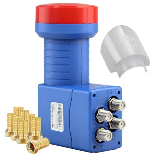 [Test SEHR GUT, Note 1.4 *] AB Quattro LNB mit Wetterschutzkappe für Multischalter/Multiswitch, UHD 4K LNC mit LTE Filter für Satellitenantenne, kein Direktanschluss, inkl. 8X Nonic F-Stecker