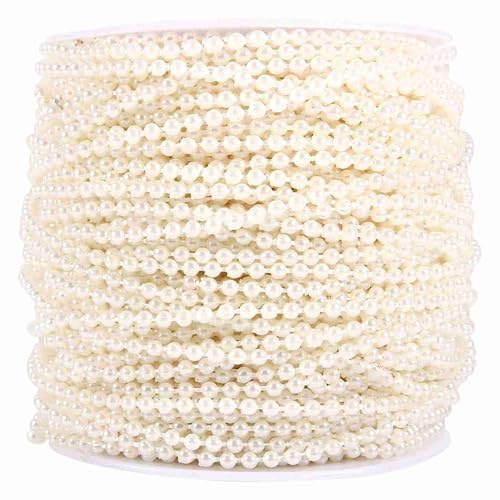 Cuerda de Perlas para Manualidades, Cadena de Cuentas 3mm, Rollo 50M, Blanco - Decoración de Bodas, Centros de Mesa, Guirnaldas Versátiles (Beige)