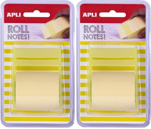 Apli - 18190, Rotolo dispenser di note adesive, 50 mm x 8 m, colore giallo pastello (Confezione da 2)