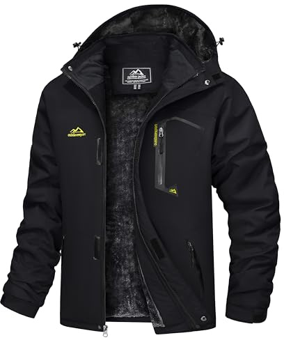 TACVASEN Winter Jacket Men Warm Waterproof Skiing Jacket Fleece Snowboarding Military Outdoor Lightweight Jacket Coat Parka with Hood Raincoat Black