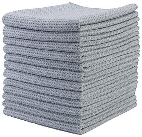 Polyte - Premium-Geschirrhandtücher aus Mikrofaser - Waffelstruktur - Grau - 41 x 71 cm - 12 Stück