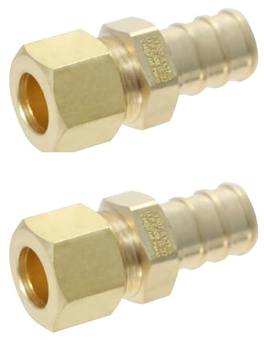 2 Pack XFITTING 3/8 OD Compression x 1/2 Pex Straight Adapter, Brass