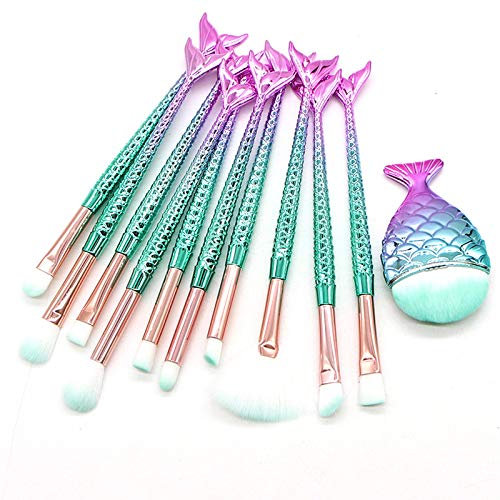 Pinceles de Sombra de Ojos de Sirena Juego de Brochas de Maquillaje Sirena Cepillo de Ojos de Pluma Forma de Cepillo Kit Para Sombra de Ojos, Corrector, Delineador de Ojos, Juego Eyebrow Blush 11 Pcs