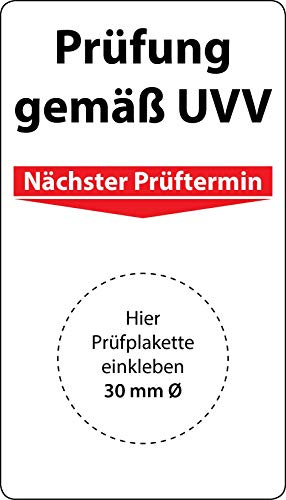 Grundläggande plakett test enligt UVV, 100 stycken, 70 x 40 mm, vinylfolie, självhäftande, grundetikett för UVV-testning