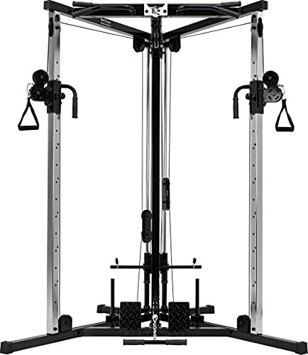 Bad Company Kabelzugstation mit umfangreichem Zubehör für unterschiedliche Griff-Aufsätze I Kompakte Cross-Over Kabelzugbrücke inkl. Klimmzugstange für das Homegym I BCA-138 (Schwarz)