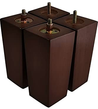 GOSCHE Wooden Furniture Legs 15cm, Square Sofa Legs Set of 4, Brown Modern Style Replacement Furniture Feet for Bed Cabinet Chair Cupboard Armchair, Family DIY Sofa Feet with Screws Mounting Plate