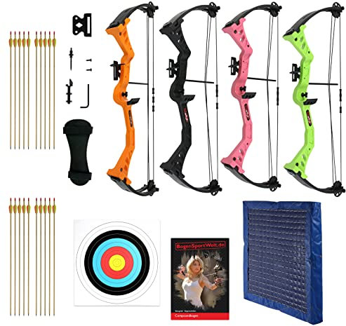 Special Set Drake Besra - 19-25 lbs - Compoundbogen für Kinder und Jugendliche ab 12 Jahren, 20 Pfeile, Armschutz, Visier und vieles mehr (Set-orange)