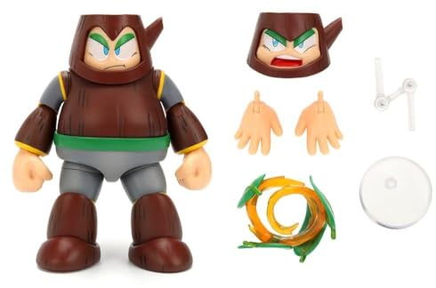 Jada Toys Mega Man - Figura de Wood Man (11,5 cm) – Figura de acción y colección de Videojuegos Megaman, con Cabeza, Manos y Accesorios alternativos, para Fans y coleccionistas a Partir de 13 años
