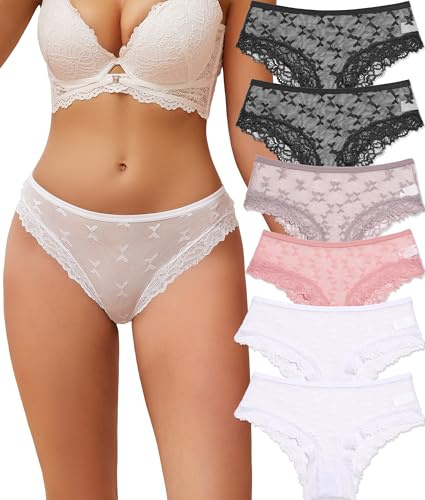 ALL OF ME Pack de 6 Bragas de Encaje para Mujer Ropa Interior Sexy para Mujer Bragas Brasileñas Cómodas Multipack S-XL