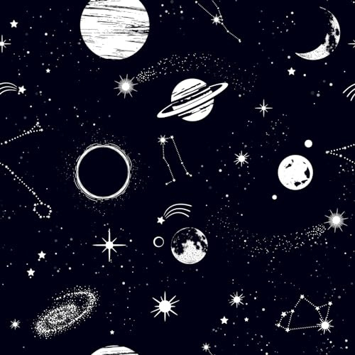 ReWallpaper 44.5cmx7m Self Adhesive Wallpaper Kids Bedroom Planet Wallpaper Space Black Vinyl Wrap for Furniture Pattern Cosmos Wallpapers Living Room Modern Wall Paper for Bedroom Kids