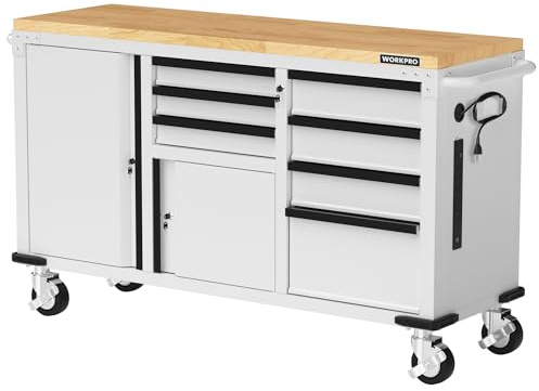WORKPRO 62 x 20 7-Drawer & 2-Door Rolling Tool Chest, Mobile Tool Storage Cabinet with Power Strip, Locking System, Heavy Duty Rolling