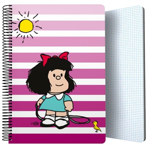 Grafoplas | Cuaderno Mafalda Birdie | Tamaño Folio | 80 Hojas Cuadriculadas 4x4 90g | Espiral con Coil-Lock Seguridad | Certificado FSC | Ideal como Material Escolar