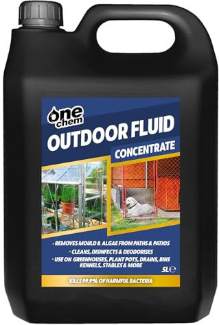 One Chem Outdoor Fluid 5 Litres, Kills 99.9% Bacteria, Disinfects Greenhouses, Plantpots, Drains, Bins, Kennels, Stables