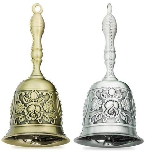 2 Stück Handglocke Tischglocke, Handglocke Groß Metall, Handglocke Weihnachten, Weihnachtsglocken, Service Glocke Laut mit Design zum Aufhängen für Restaurant Hotel Geschäfte