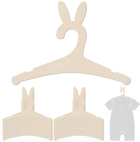 Dzmuero Grucce in legno per bambini, 20 grucce per bambini, per bambole, in legno, a forma di coniglio, design scanalato, per decorazione, per appendere vestiti (15,5 x 22,8 cm)