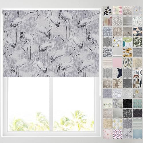 Barnes Blinds - Blackout Pattern Roller Blinds for Windows, Custom Cut to Size - Thermal Fabric Durable Fittings Easy Fit (Monochrome Stork 91.5cm)