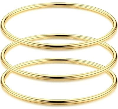 MYGLOAR Paquet de 3 bracelets ronds ultra-fins pour femmes en or - Bracelets empilables plaqués or 18 carats en acier inoxydable, hypoallergéniques et doux pour la peau, parfaits pour les cadeaux