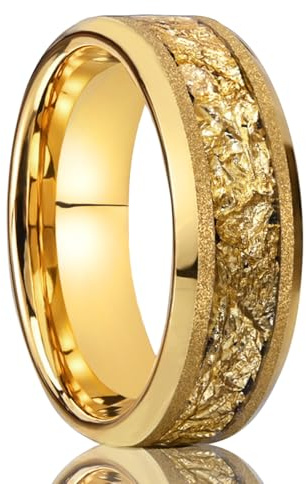Concept Knight Golden Tungsten Carbide Rings for Men and Women 8mm Frosted Inlaid Gold Foil Men's Engagement Wedding Bands Fashion Luxury (8mm golden, 13)