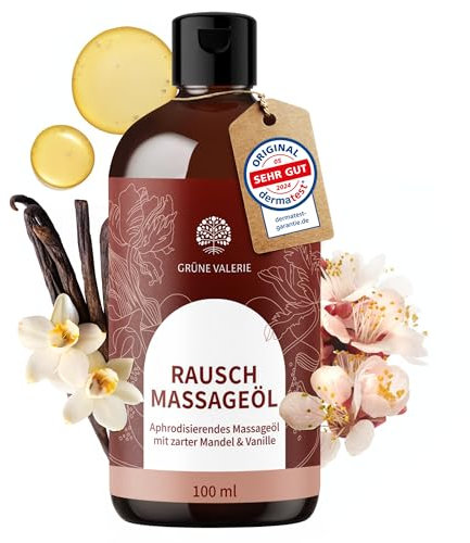 Grüne Valerie Massageöl Rausch mit Mandel & Vanille 100ml – Hochwertiges Öl für Muskelentspannung & genussvolle Paarmassagen, intim geeignet – Edles Qualitätsöl aus Italien, dermatologisch getestet