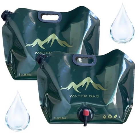 Valicaer 2 taniche pieghevoli da 8 l con rubinetto, sacco d'acqua portatile per campeggio, escursioni e acqua potabile a casa, senza BPA (verde)