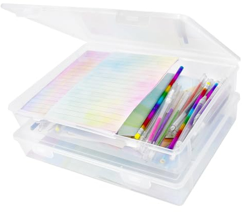 Huucozn 2 PCS Cajas de Almacenamiento A4 con Tapa | Caja Archivador para Papelería 32x22x5 cm | Organizador de Documentos Transparente | Caja Organizadora Documentos para Oficina Escuela Estudio