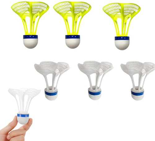 YceLon 6 palline da badminton antivento, 3 palline gialle e 3 bianche per esterni e interni, ideali per la famiglia, la scuola e il tempo libero