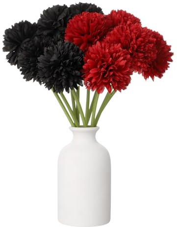 QUARKZMAN 10 st konstgjorda blommor krysantemum boll falska krysantemum bukett sidenblomma falsk blomma för heminredning trädgård bröllopsfest, röd/svart