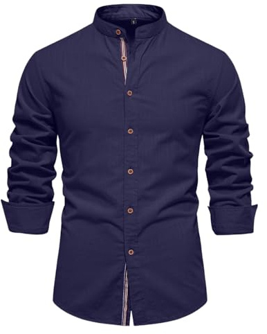 EQWIGKEIT Camisa de hombre de manga larga, ajuste regular, camisa tradicional, sin planchado, camisa de manga larga, casual, camisa de negocios, cuello con solapa, camisa de ocio, de un solo color