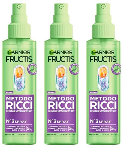 Garnier Fructis Spray Idratante Metodo Ricci con Burro di Karité e Acido Ialuronico Definisce Nutre Ravviva il Riccio Formula Vegana Senza Siliconi per la Cura dei Capelli - 3 Flaconi da 150ml