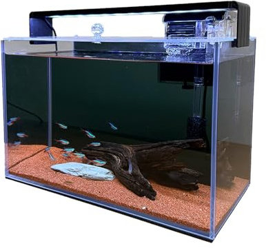 SMTAQX 3.2 Gallon Fish Tank, Nano Nature Aquarium Kit,Small Aquarium Starter Kit,Ultra-Clear Rimless Desktop Small Aquarium with Filter and Light for Betta,Shrimp,Goldfish.Black Glass
