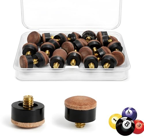 Set de 20 Tacos de Billar Atornillables 12mm+13mm Rosca M8 - Puntas de Cuero y Plástico, Resistentes al Desgaste, Fácil Sustitución Sin Pegamento, Compatibles con Todos los Palos