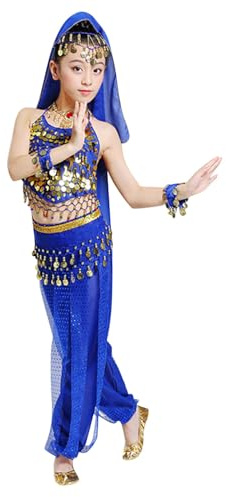 Generico Vestito da Danza del Ventre per Bambina con Paillettes Abito da Ballo Arabo Principessa Maniche Corta Costume Ragazze Ballo Dance Vestito Carnevale Bambina 3-12 Anni
